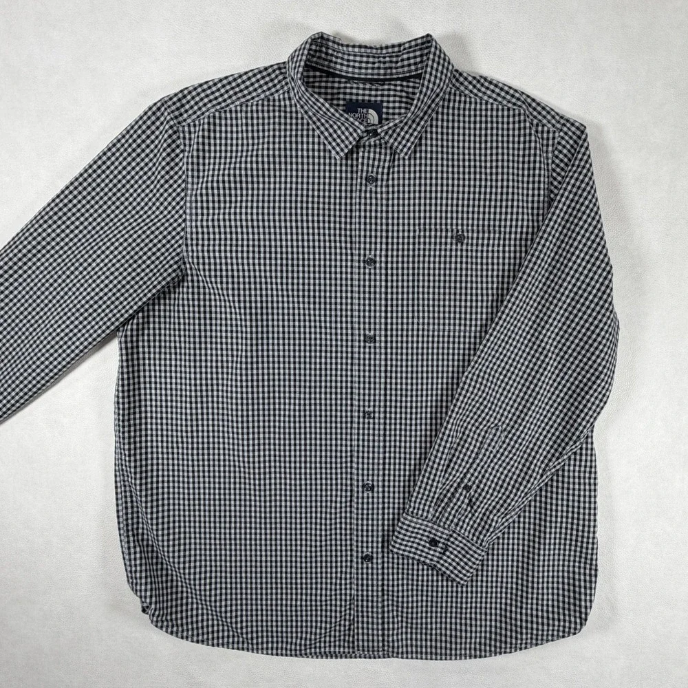 The North Face Mens XXL Gingham Check Long Sleeve Button Down Shirt Black White